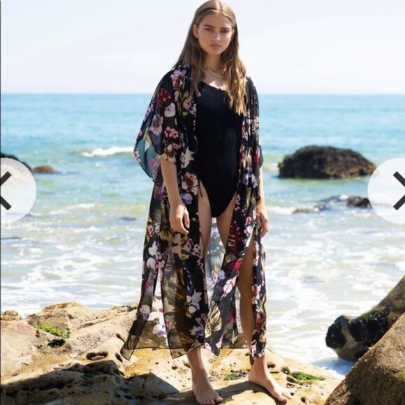Walter Baker NWT Tulum Caftan Floral Swim Coverup Kimono One Size - Picture 2 of 9